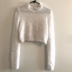White fuzzy crop sweater